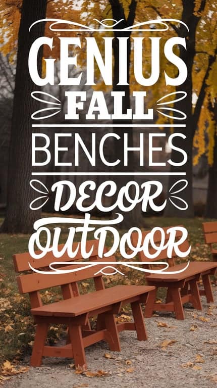 Text on an autumn-themed background with benches reads: 'GENIUS FALL BENCHES DECOR OUTDOOR.'