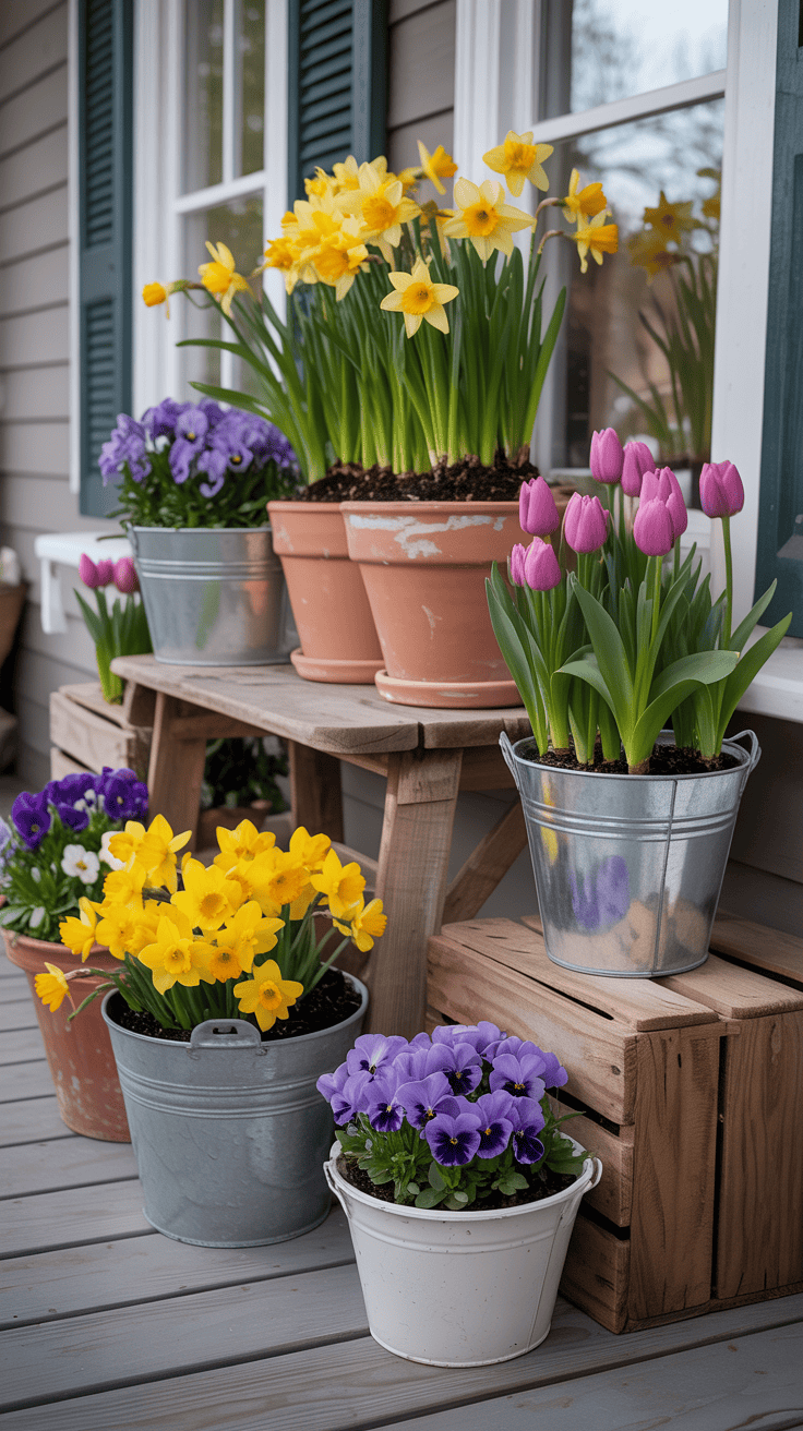 Colorful Potted Plants for Spring Porch Decorating