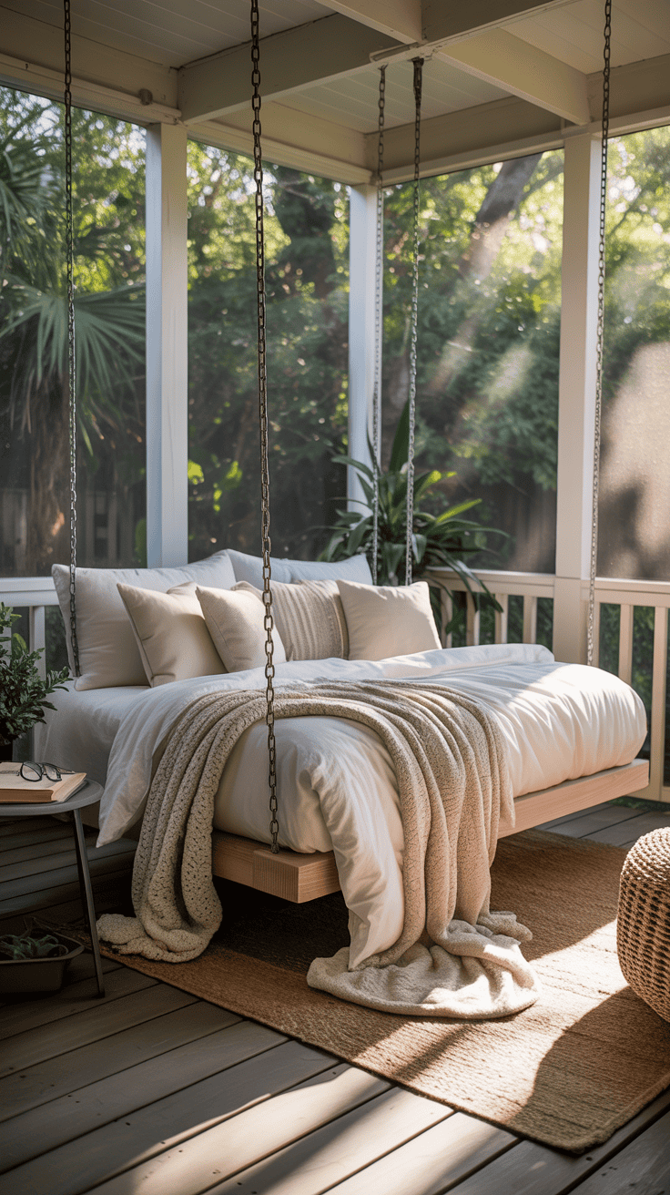 Cozy Back Porch Ideas with Hanging Swing Beds