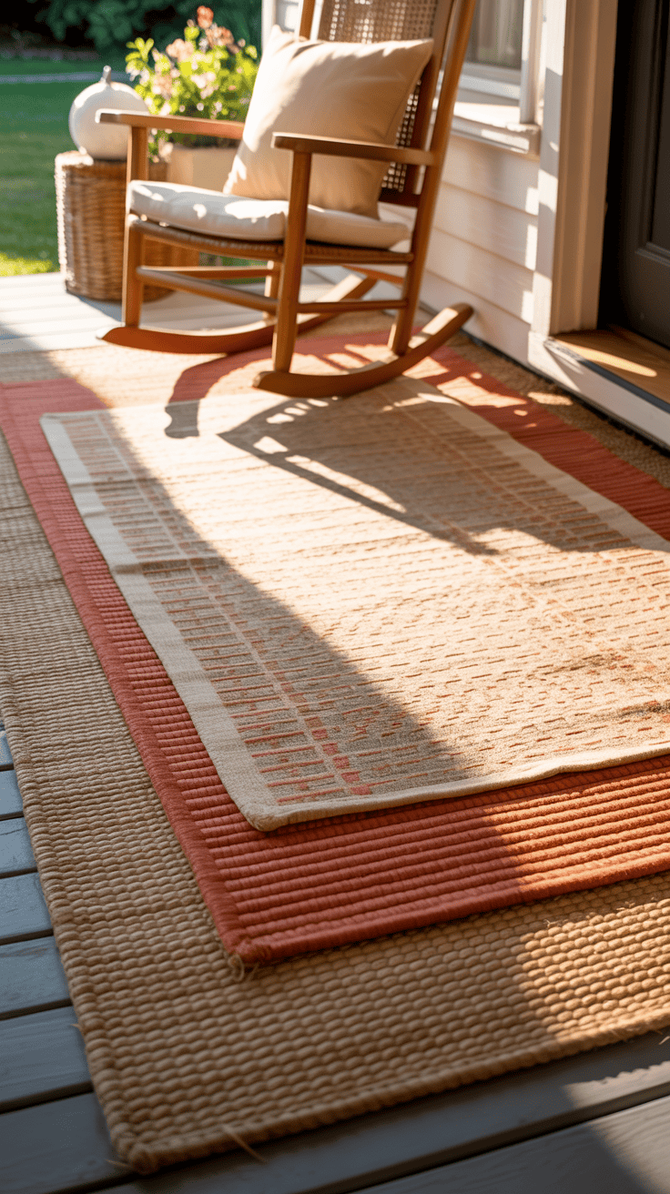 Cozy Front Porch Ideas with Layered Rugs