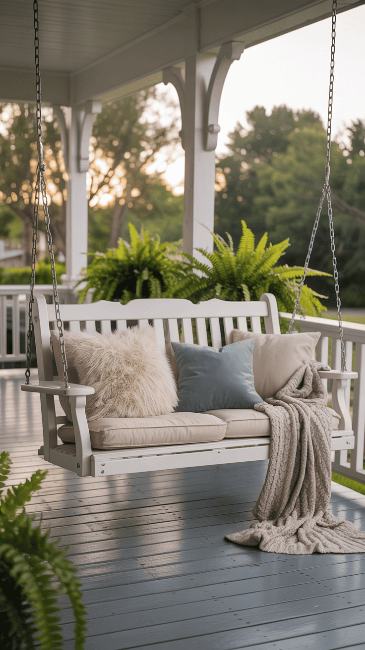 Cozy Front Porch Ideas with Swing Seating