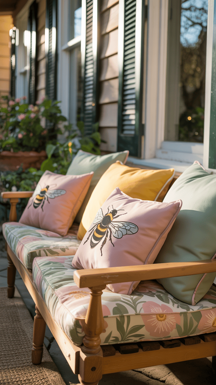 Cozy Front Porch Seating with Spring Pillows