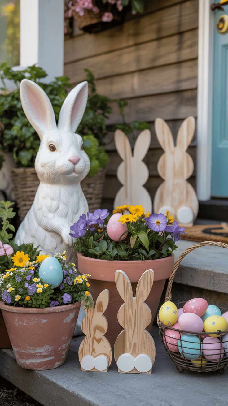 Easter Front Porch Decorations with Bunnies
