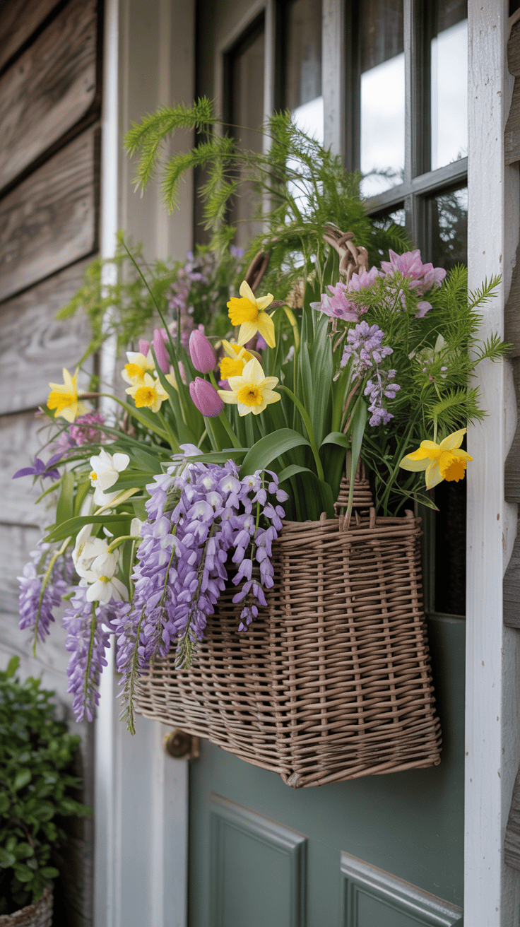 Farmhouse Baskets with Flowers Front Door