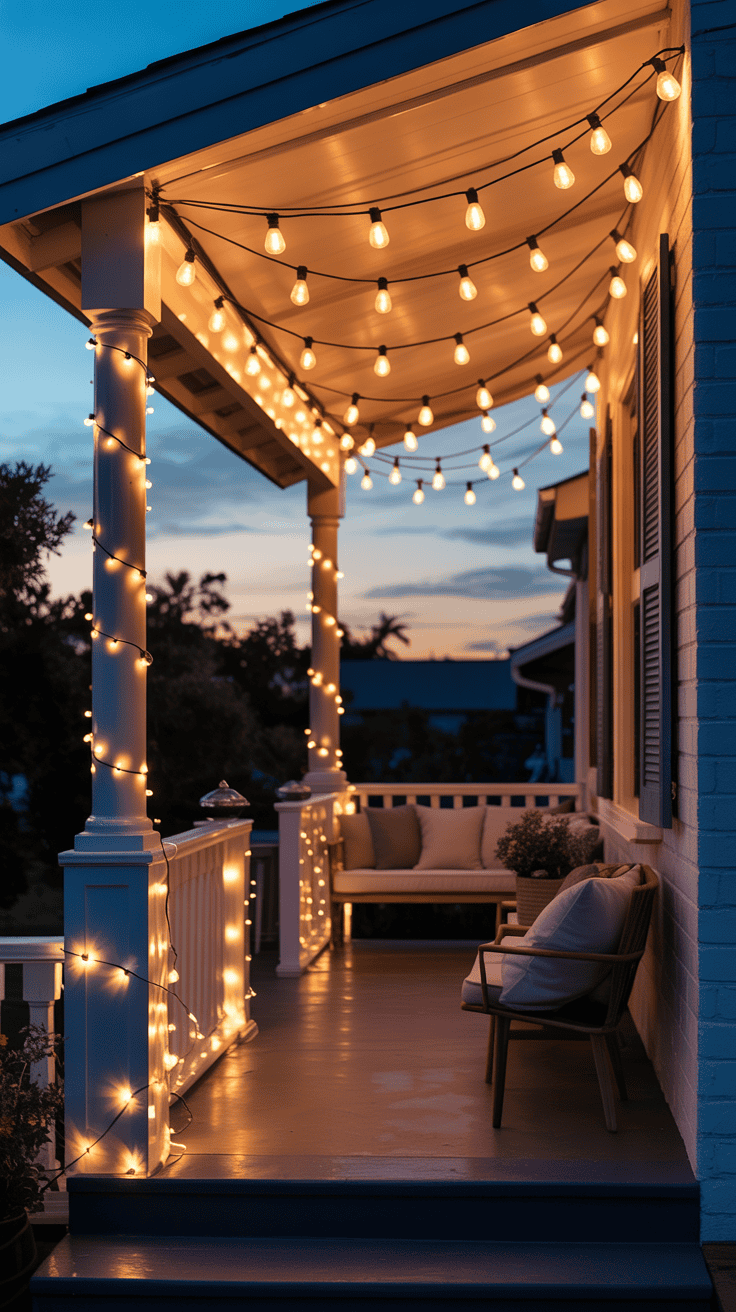Front Patio Ideas with String Lighting