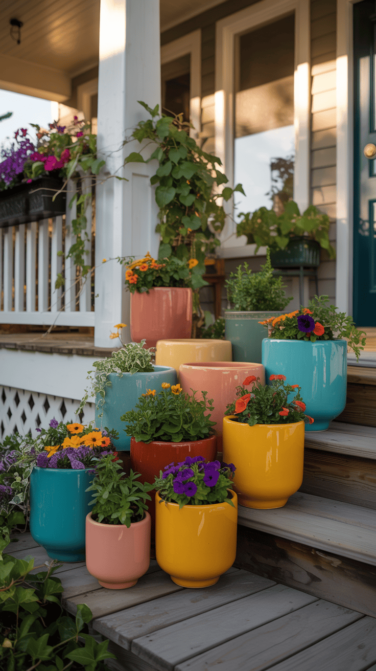 Front Porch Ideas Using Colorful Planters