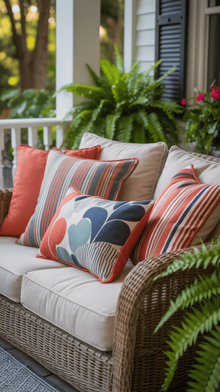 Porch Decorating with Colorful Throw Pillows