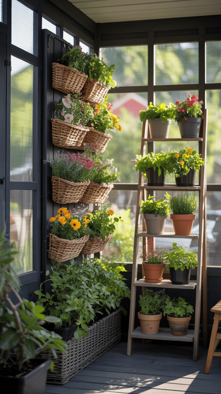 Small Screened In Porch Decorating Ideas with Vertical Gardens