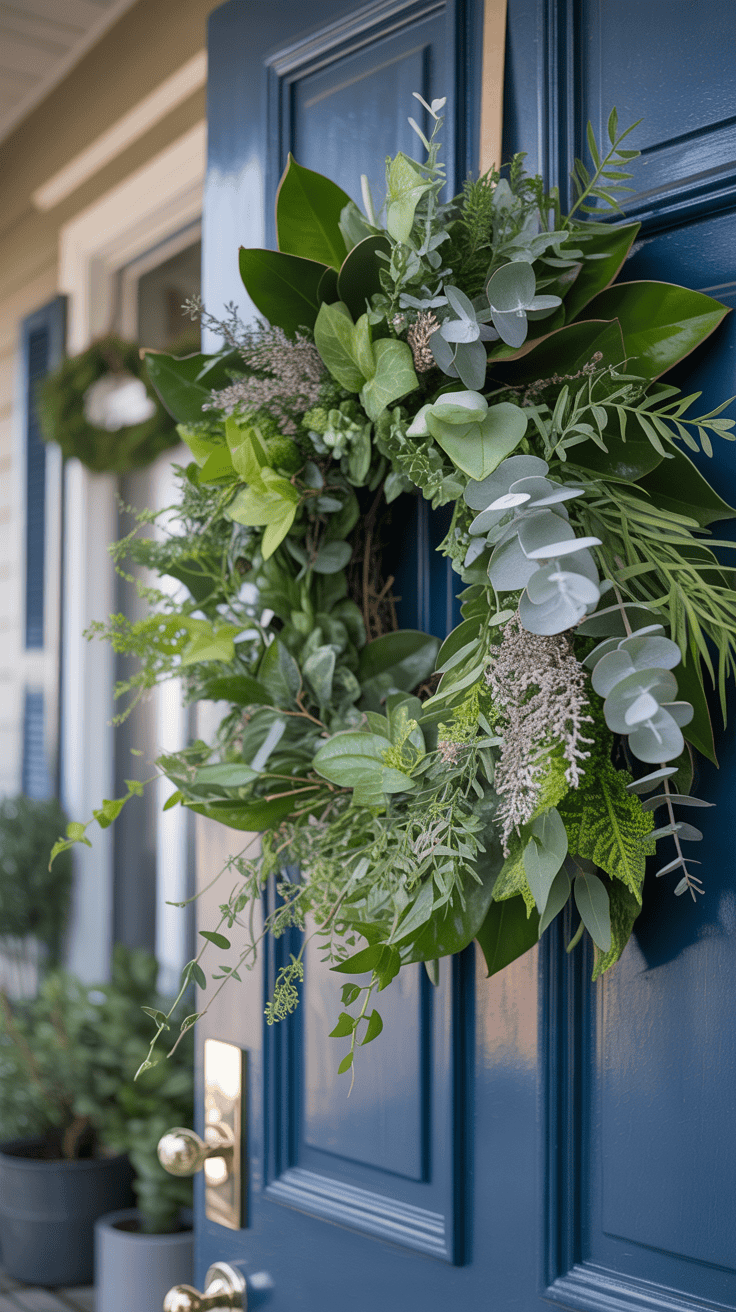 Spring Front Door Decor with Greenery
