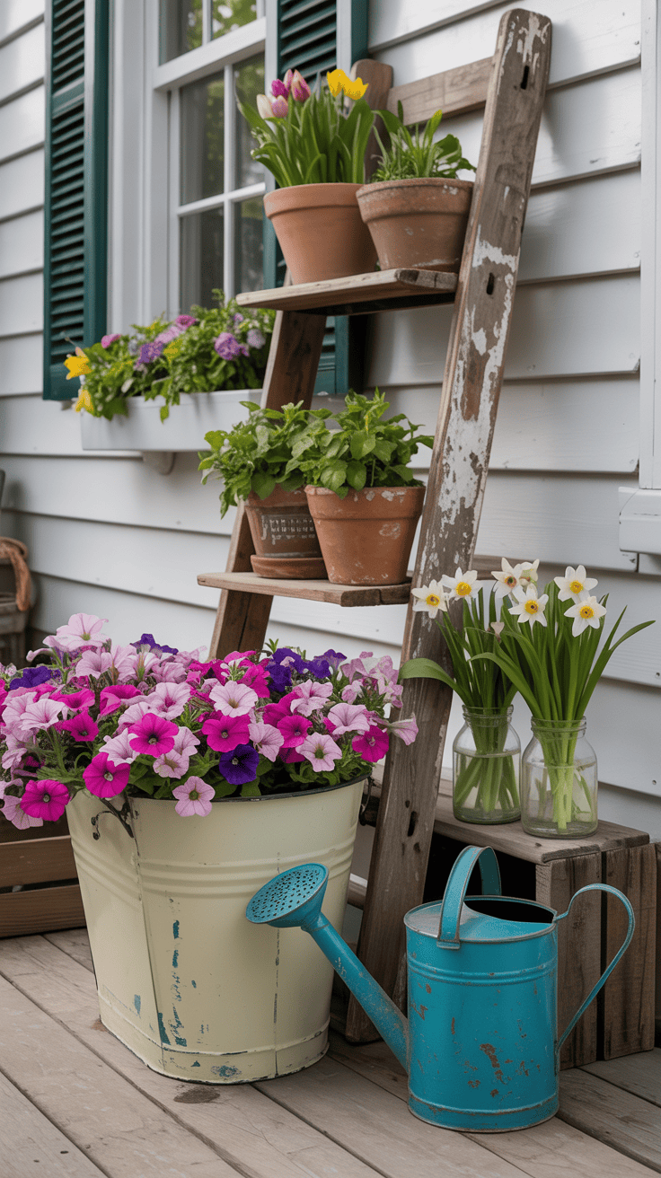 Spring Front Porch Decor with Vintage Finds