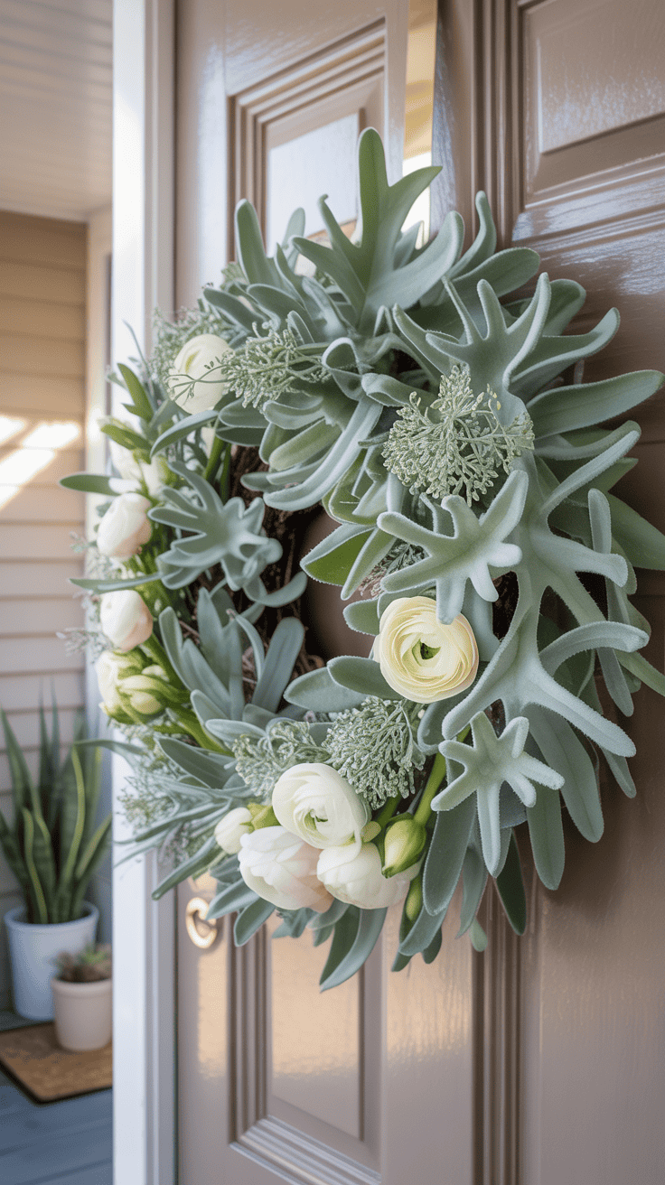 Spring Wreath for Front Door with Lambs Ear