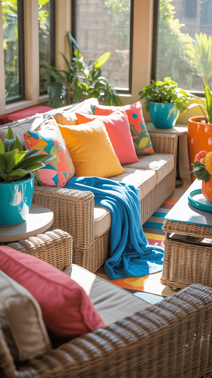 Sunporch Decorating Ideas with Bright Color Pops