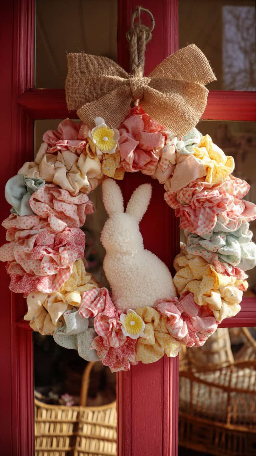 Fabric Rag Bunny Wreath - Image 2