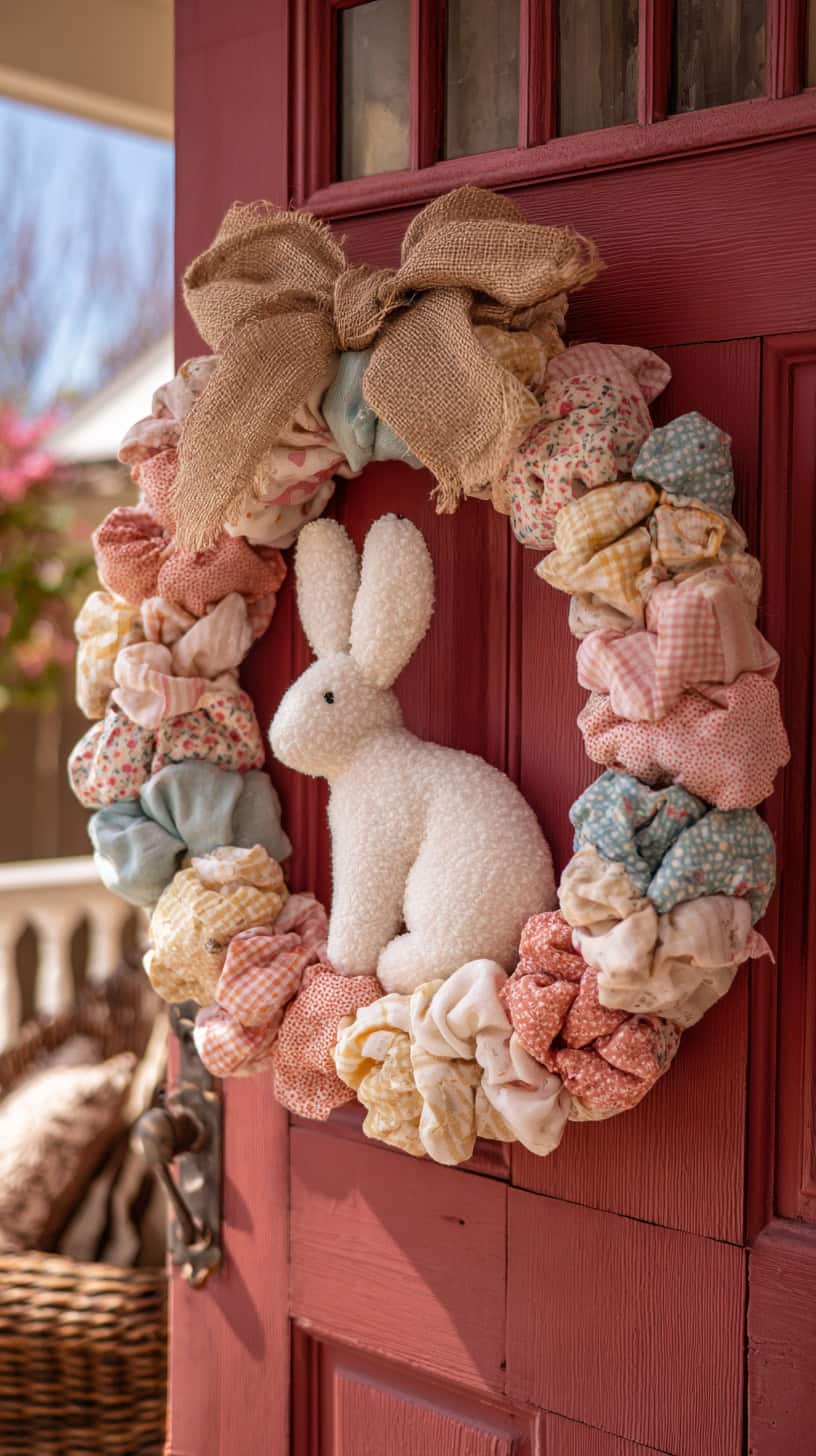 Fabric Rag Bunny Wreath - Image 1