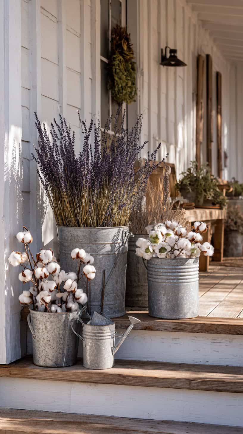 Farmhouse Front Porches with Fake Plants Outside - Image 2