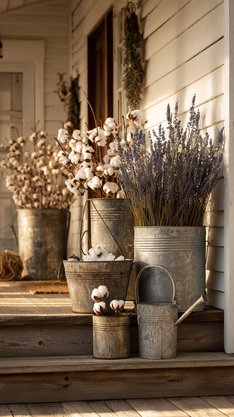 Farmhouse Front Porches with Fake Plants Outside - Image 1