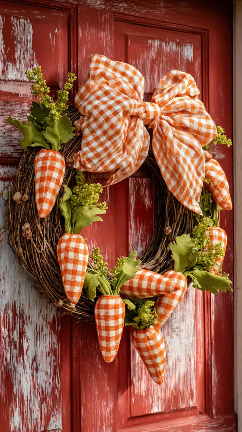 Gingham Carrot Easter Wreath - Image 1