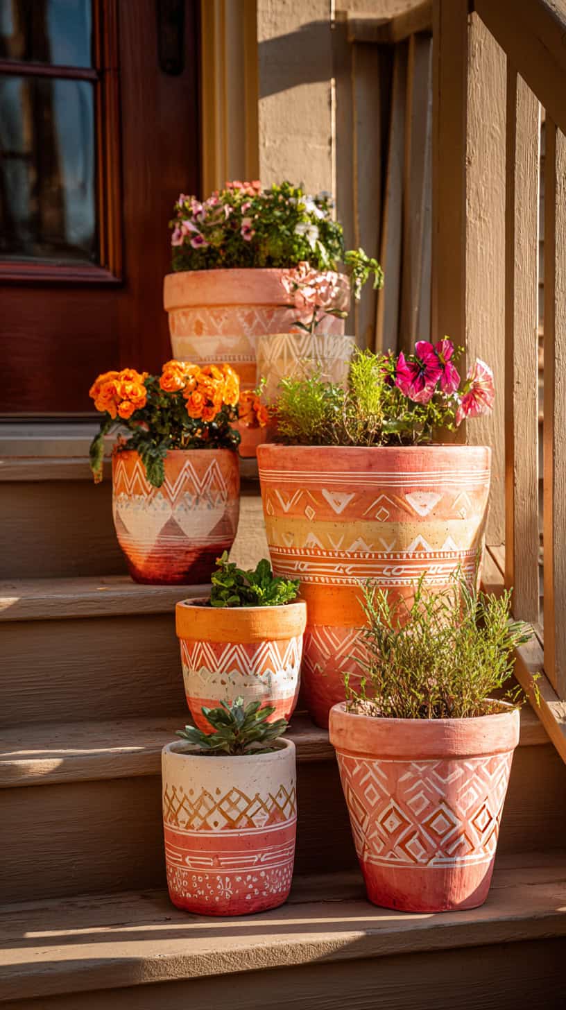 Painted Terra Cotta Pots - Image 1