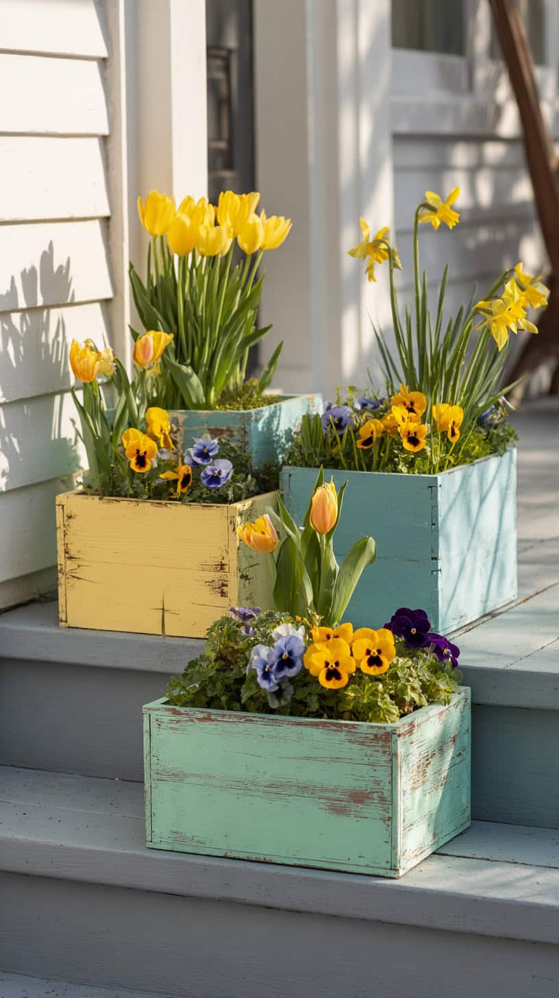 Painted Wooden Planters - Image 1