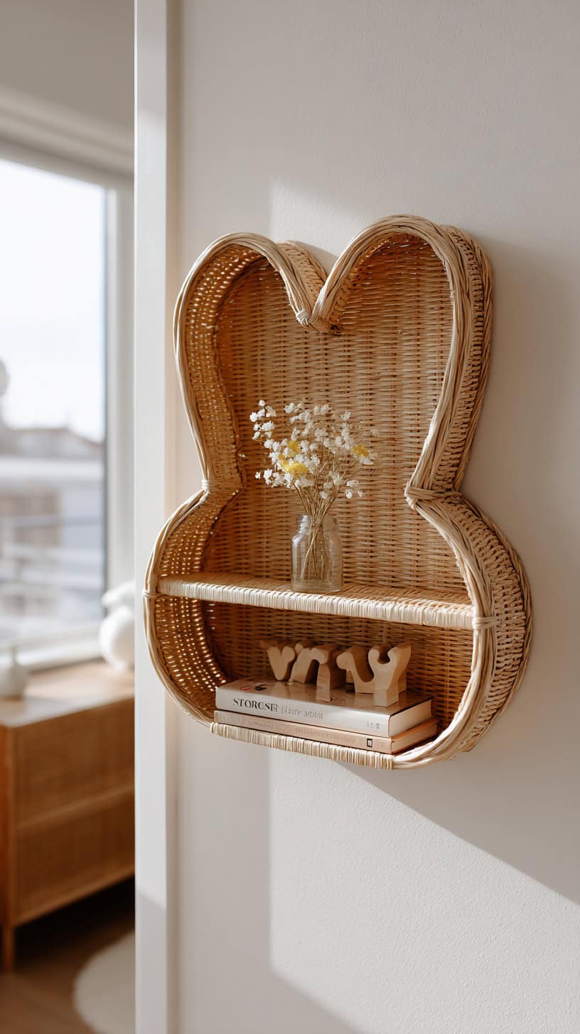 Rattan Bunny Wall Shelf - Image 1