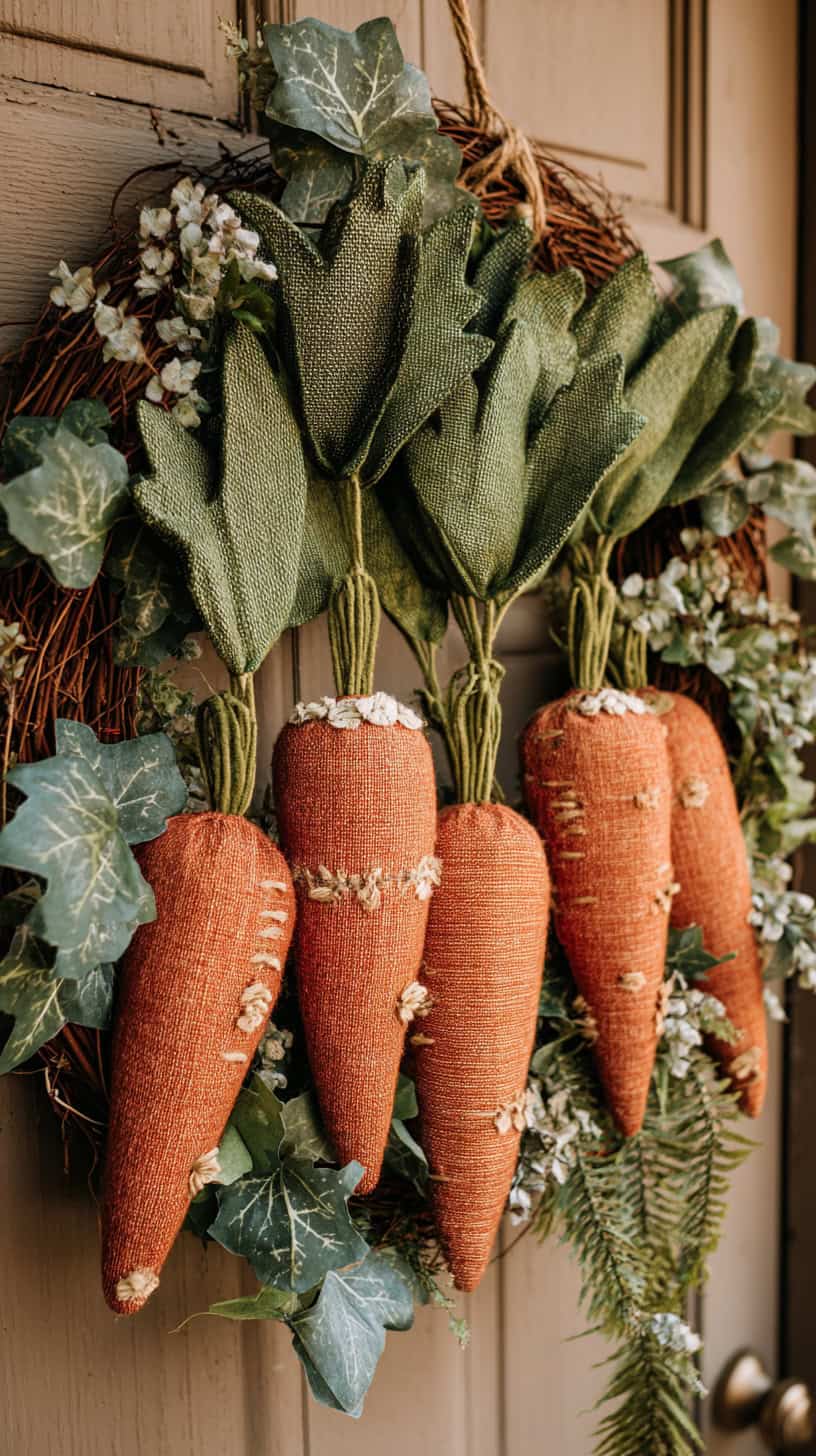 Sewn Carrots Greens Wreath - Image 1