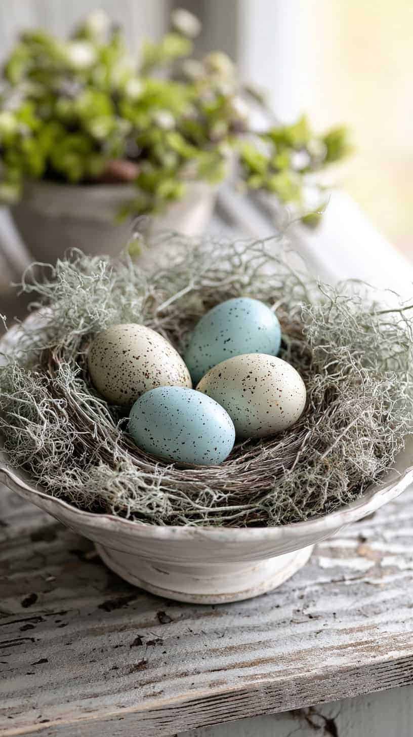 Spanish Moss Nest with Faux Eggs