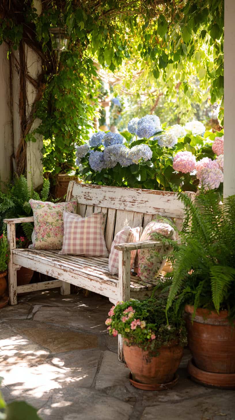 Cottage Bench with Greenery - Image 1