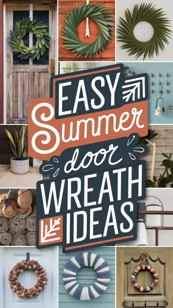 Collage of various summer-themed door wreaths with the text "Easy Summer Door Wreath Ideas" in the center.