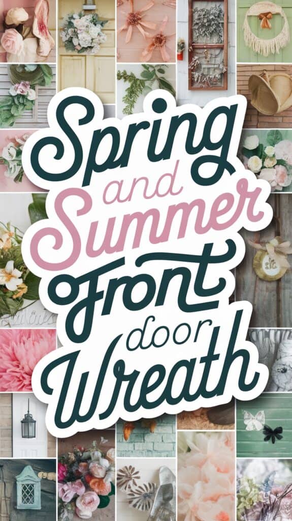 Collage of spring and summer wreaths with text "Spring and Summer Front door Wreath."