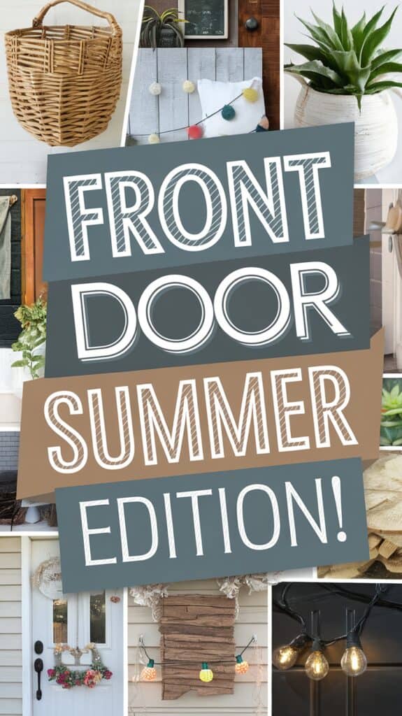 Collage of front door decorations with text "Front Door Summer Edition!" in bold letters.