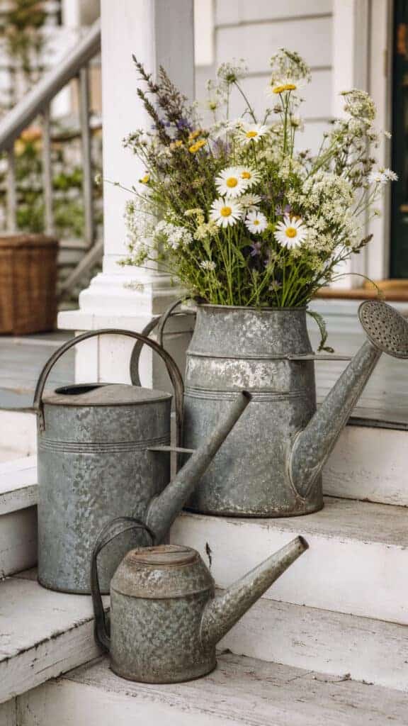 Vintage or Decorative Watering Can Display