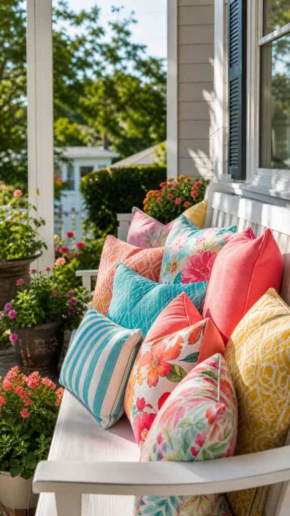 Add Colorful Outdoor Cushions and Throw Pillows