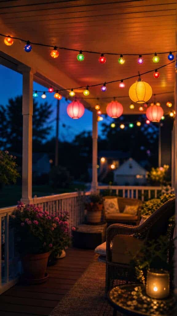 Install Colorful String Lights or Lanterns