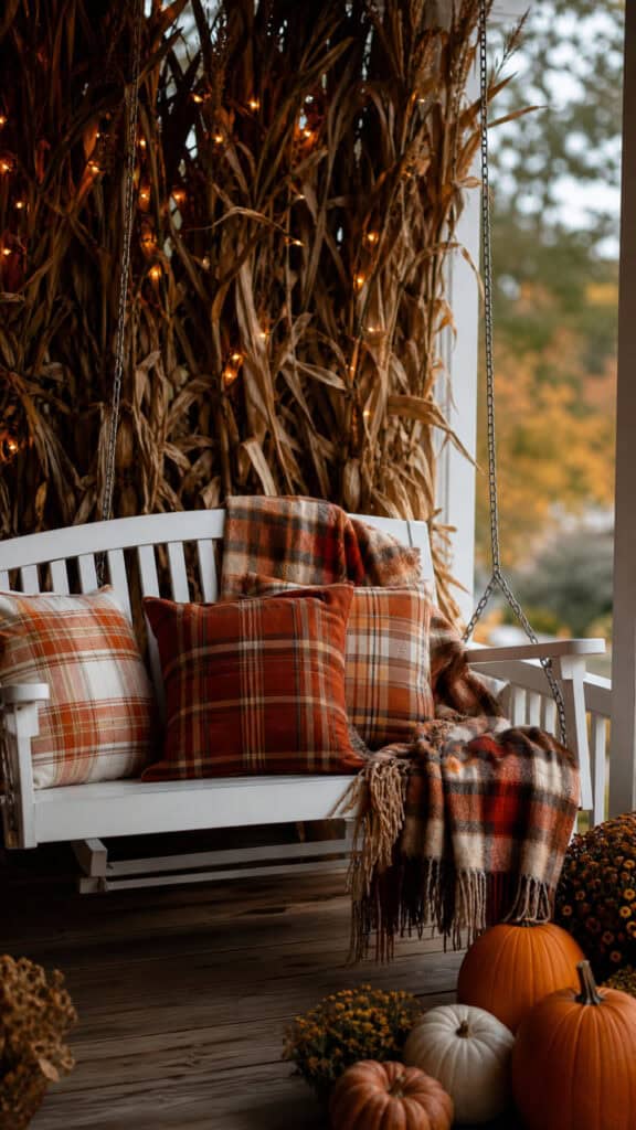 Corn Stalk Backdrop for Porch Swing