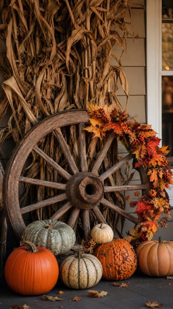 Corn Stalks with Wagon Wheel