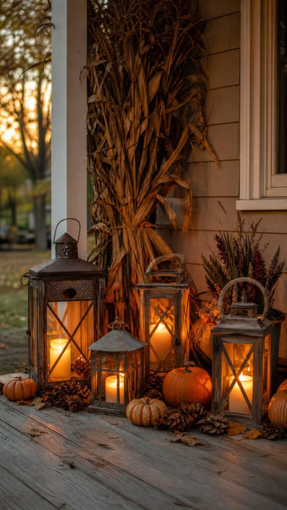 Lantern and Corn Stalk Corner Display