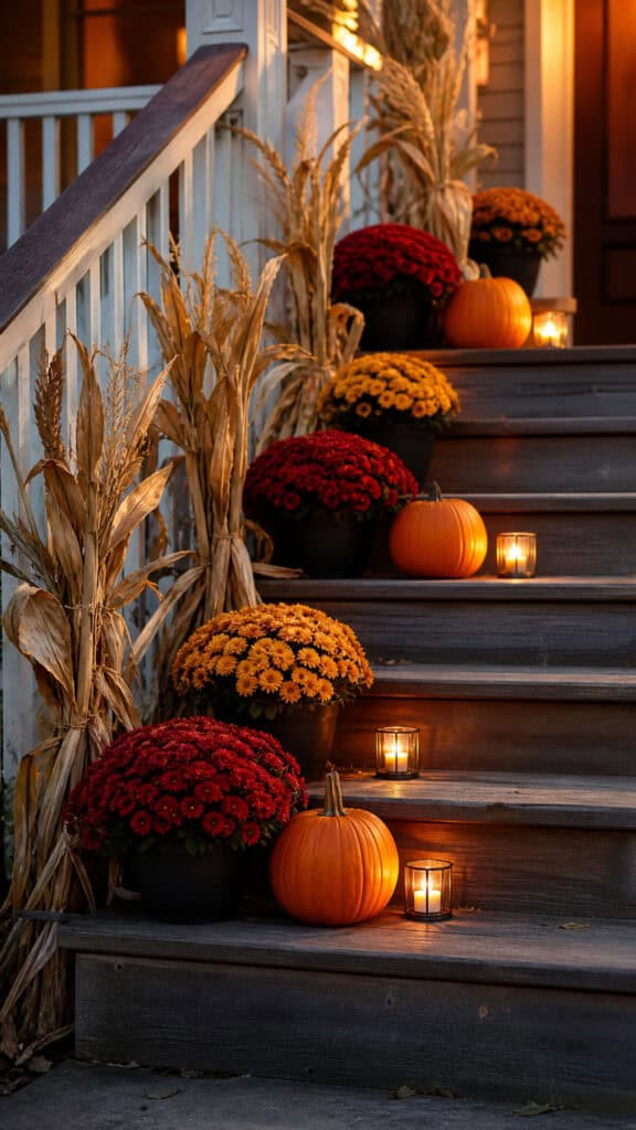 Staircase Corn Stalk Arrangement