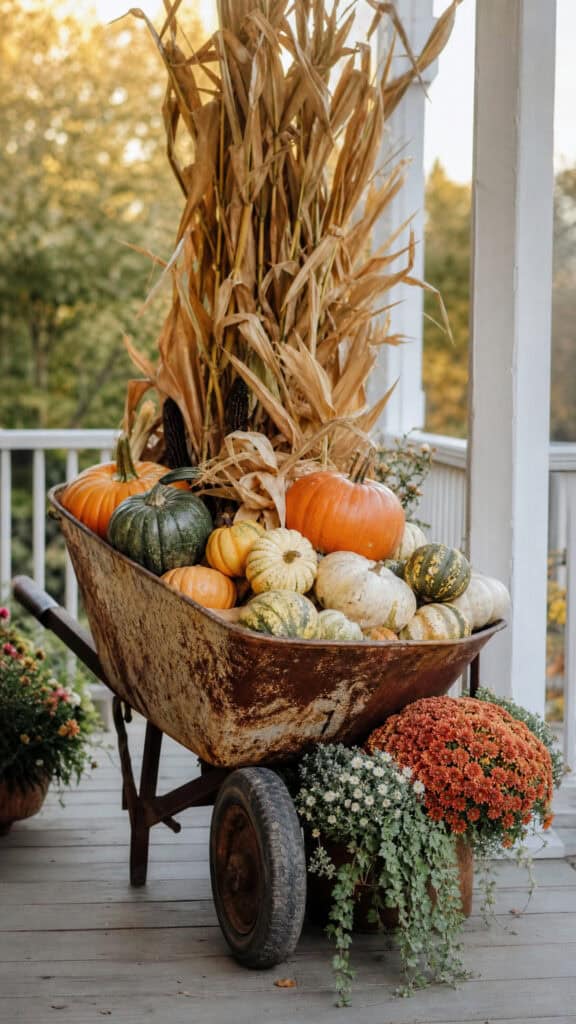 Wheelbarrow Corn Stalk Arrangement