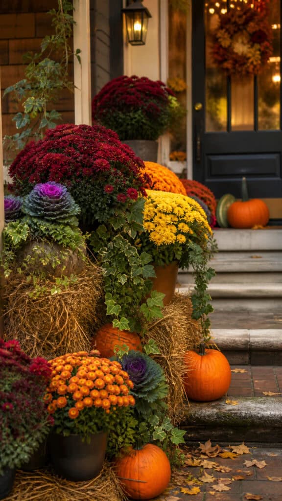 Adding Mums and Fall Flowers to Your Hay Bale Display