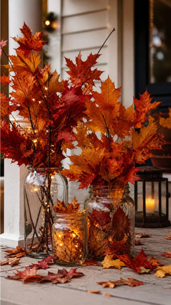 Colorful Fall Leaves In Containers