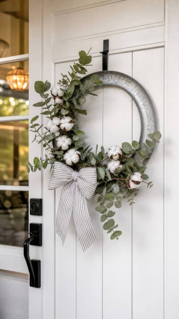 Farmhouse Galvanized Metal and Cotton Wreath