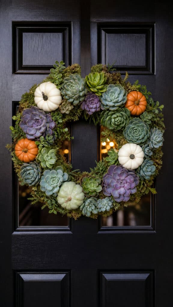 Succulent and Pumpkin Wreath