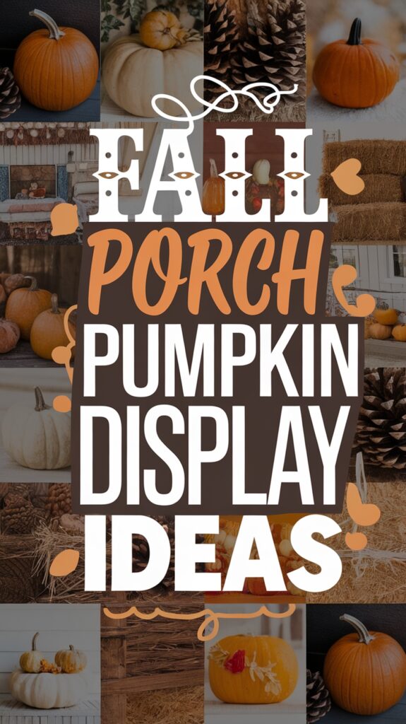 Collage of autumn-themed images featuring pumpkins, pinecones, and decorative elements with the text "Fall Porch Pumpkin Display Ideas."