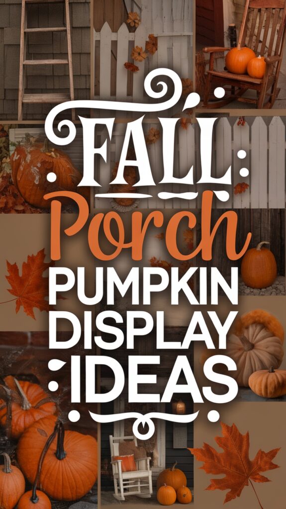 Collage of fall porch decor ideas with pumpkins, leaves, and rustic elements.