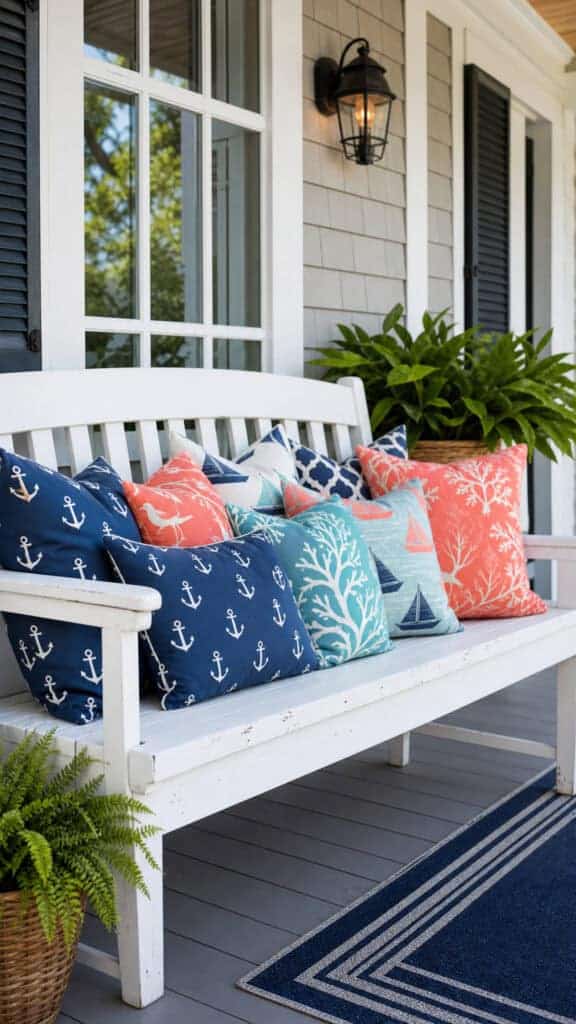 Colorful Throw Pillows with Nautical Patterns