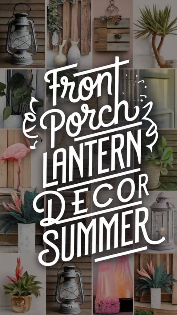 Collage of lanterns, plants, and decor items with the words "Front Porch Lantern Decor Summer" in bold text.