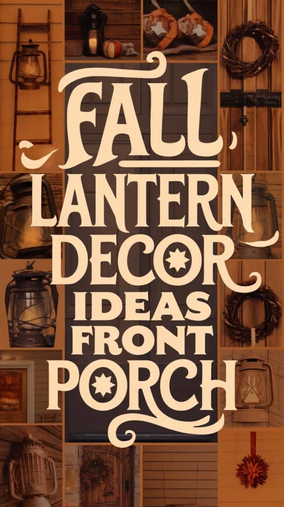 Collage of lanterns and fall decorations with text "Fall Lantern Decor Ideas Front Porch."