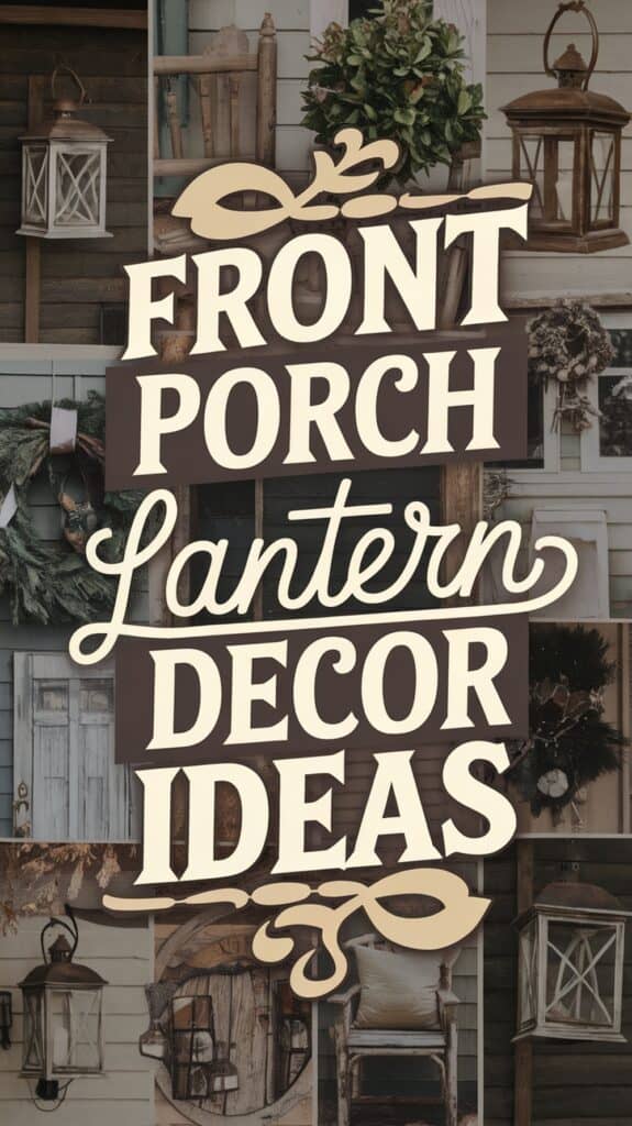 A collage of lanterns and greenery with the text "Front Porch Lantern Decor Ideas" prominently displayed.