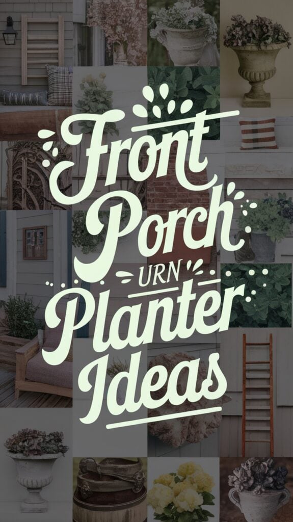 Collage of various front porch urn planters with decorative text "Front Porch Urn Planter Ideas" in the center.