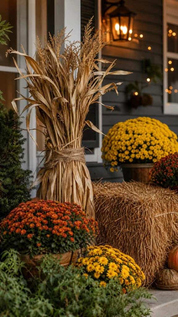 Corn Stalks And Hay Bales For Rustic Charm